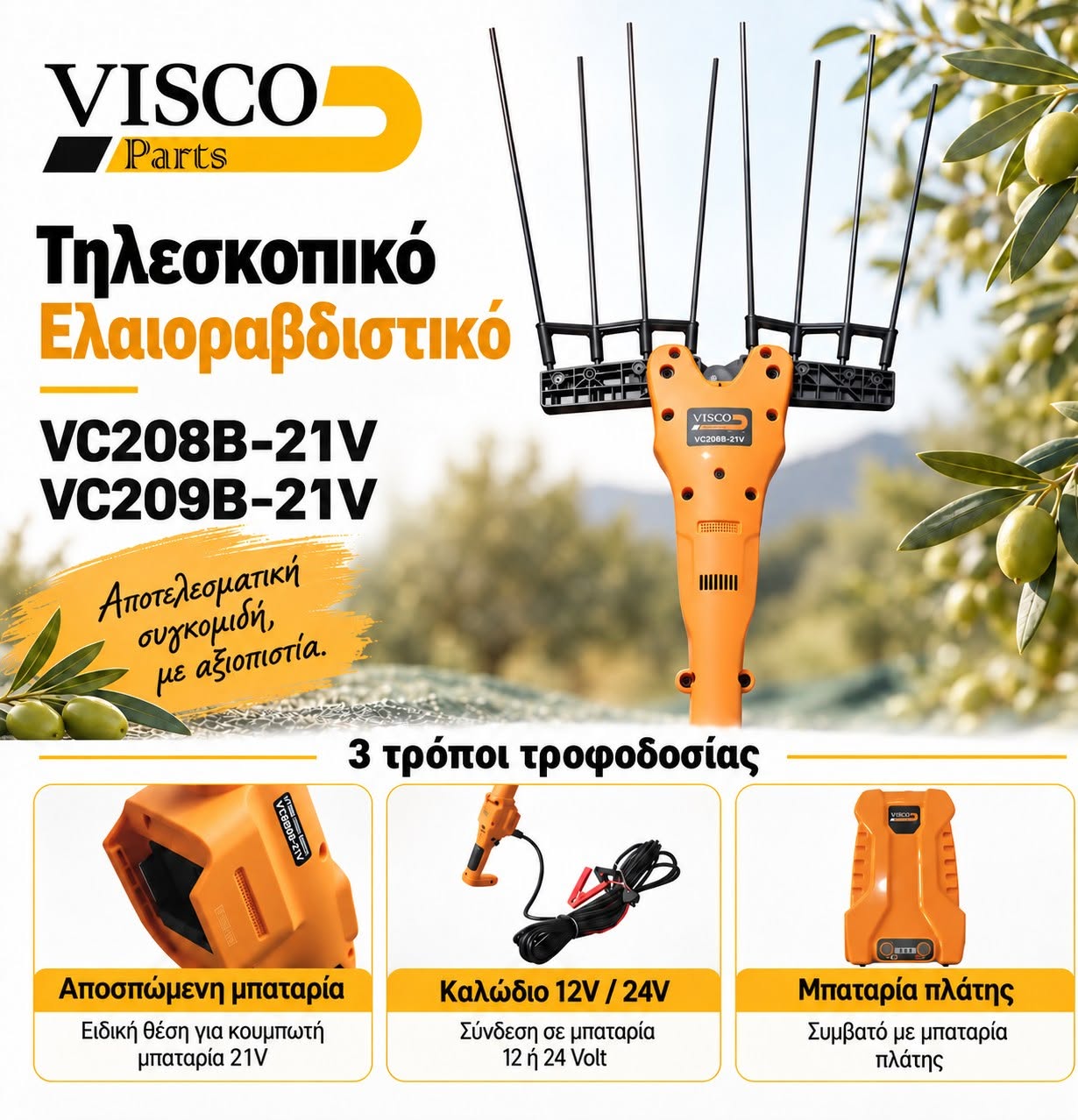 Ελαιοραβδιστικό Mπαταρίας Tηλεσκοπικό Visco VC209B-21V